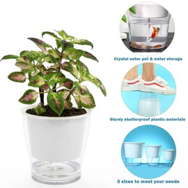 DEELF OUTLET 6 Pakcs Self-Watering Planters for Indoor Plants Clear African Violet Pots Plastic Orchid Pots Wick Flower Pots, Large, Medium and Small Sizes, Home Decor Pot, 7"/ 5.1"/ 4.3"