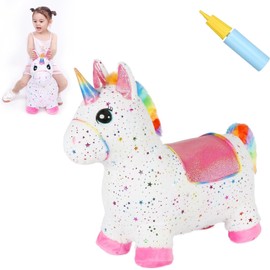 INPANY Unicorn Bouncy Horse Toys, Toddlers Girl Bouncing Animals, Inflatable Ultra Thick Plush Horse Hopper, Baby Ride-on Rubber Bouncer, Outdoor Indoor Cute Birthday Gift for 2 3 4 Year Old Girl Kid