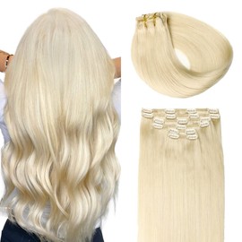 SURNEL Clip in Hair Extensions Color 60 Platinum Blonde Clip in Hair Extensions Human Hair Real Hair Extensions Clip in 6pcs 100g 14 inch(#60,14")