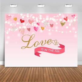 Mocsicka Valentine's Day Backdrop Romantic Heart Love Theme Party Decorations Pink Birthday Wedding Party Backdrops Photo Booth Props (7x5ft)