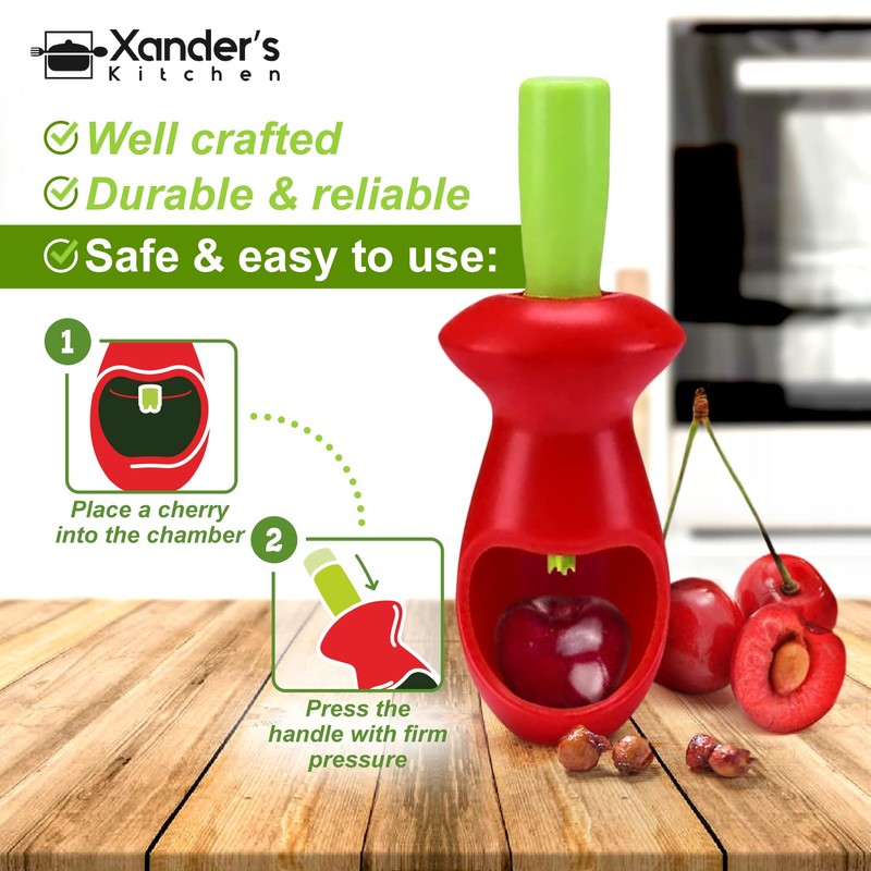 Xander’s Kitchen Cherry Pitter – Manual Cherry Pitter Tool –