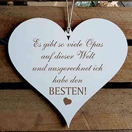 Heart Sign"Bester OPA der Welt" Approx. 13 x 12 cm – with Saying, Gift for Father's Day, Men's Day, Birthday.