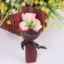SHULFY Soap Flower Immortal Flower Simulation Flower 3 PCS a Bunch 9.5 "can be Used Birthday Gifts can be Placed in Bathroom Living Room and Bedroom Multi-Color Rose (Pink)