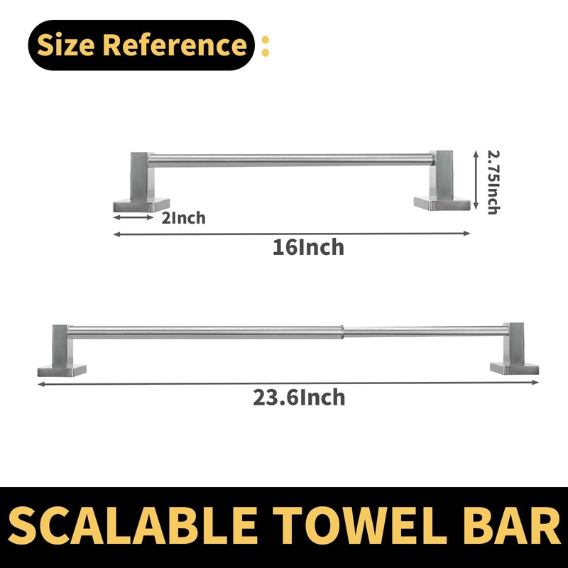 Stainless Steel Telescopic Towel Bar, Adjustable Bathroom Towel Rack for