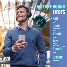 BERIBES Auriculares Bluetooth sobre la oreja, tiempo de reproducción de 65 horas y 6 modos de música ecualizados, auriculares inalámbricos con micrófo