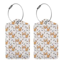 Buyidec 2 Pack Adorable Cute Corgi Seamless Luggage Tags for Suitcases, Leather Baggage Tag with LoopName Id Card Cover Travel Bag Labels Set for Women Men Boys Girls Kids