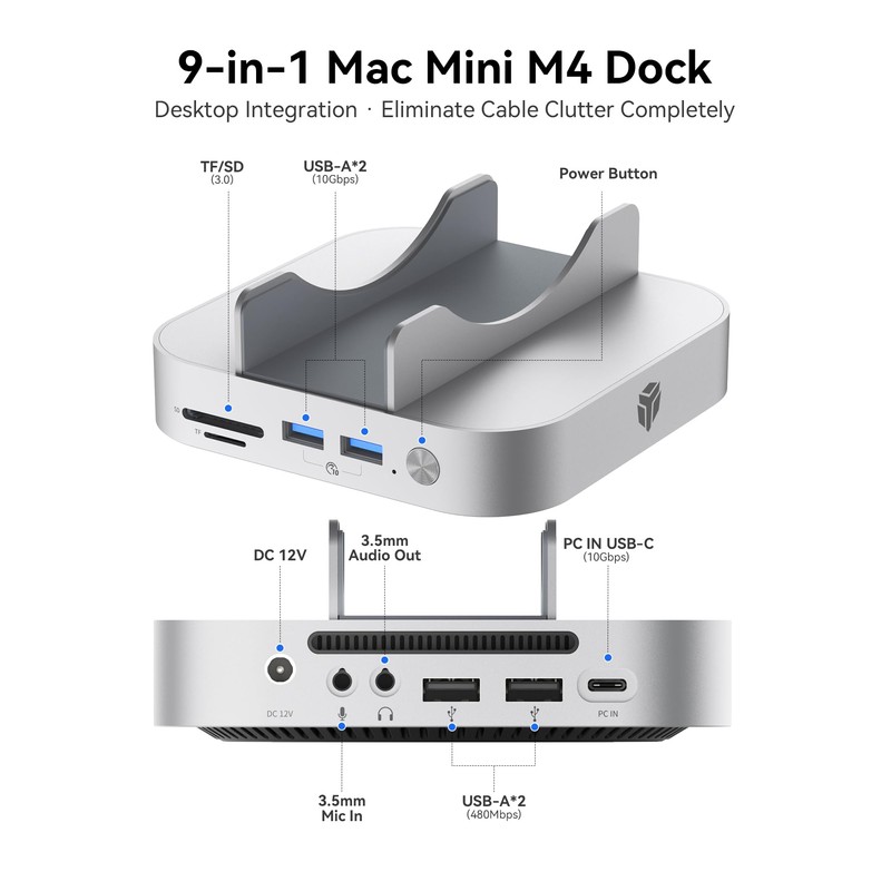 Yottamaster 9 in 1 Mac mini M4 Dock 10Gbps with