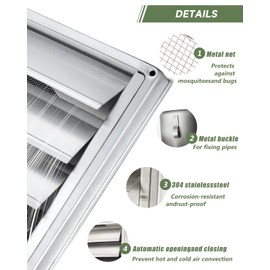 QWENETO 4" Metal Dryer Vent Cover Outside with Pest Guard Screen, 304 Stainless Steel Outdoor Exterior Wall Air Vent Cover with 6 Screws and Rubber Gasket for Bathroom Exhaust Vent Office Home