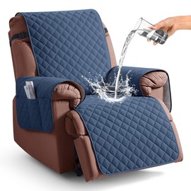 KinCam 100% Waterproof Recliner Chair Cover, Reclining Couch Covers for Pets, Dogs, Recliner Couch Slipcover Furniture Protector with Elastic Straps for Kids(23.6", Blue)