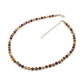THEPRETTYBITS Mookaite Jasper Beaded Necklace, Natural Gemstone Collar, Boho Chakra Handmade Silver Plated Adjustable 16-inch Strand