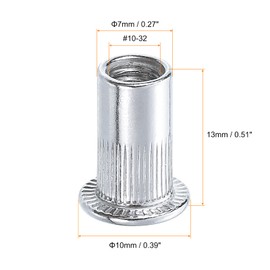 sourcing map #10-32 Rivet Nuts Aluminium Alloy Knurled Flat Head Threaded Insert Nut 60pcs