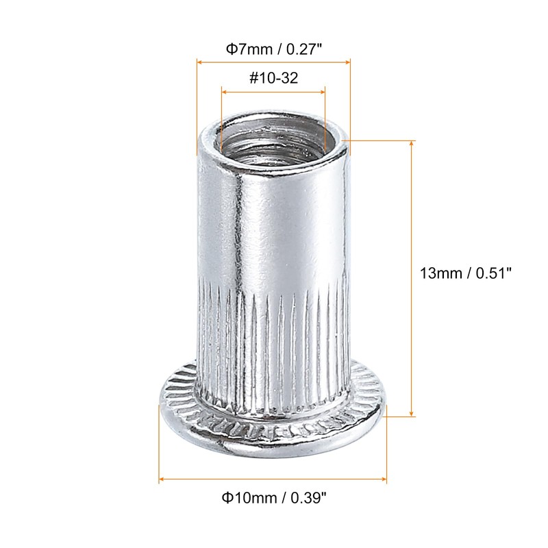 sourcing map #10-32 Rivet Nuts Aluminium Alloy Knurled Flat Head