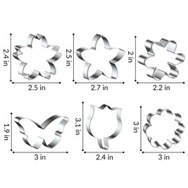FUSOTO 6PCS Flower Cookie Cutter Set, 3 Inches Flower Shaped Cookie Cutter-Daisy, Tulip, 3 Shaped of Flowers, Butterfly, Stainless Steel Cookie Cutters, Baking Tool for Homemaking Cookie