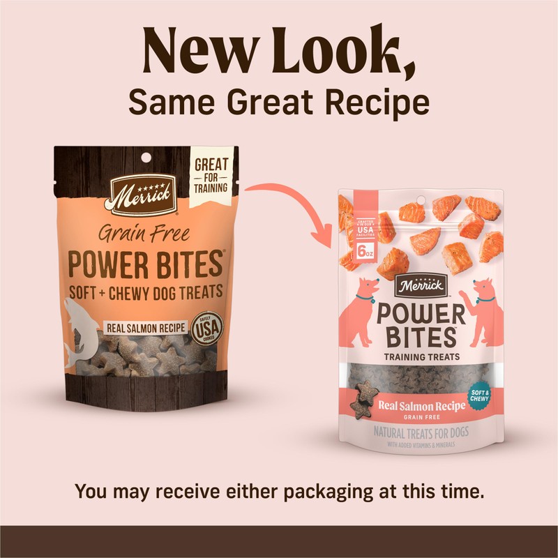 Merrick Power Bites Salmon Recipe Healthy Dog Treats, Real Salmon