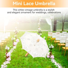 Mini Lace Umbrella 29cm Beige Small Vintage Parasol Decorative Bridal Umbrella for Wedding Flower Umbrella Handmade Lace Flower Umbrella Photography Props Tea Party Supplies, beige