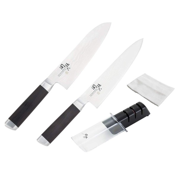 Kai Corporation AE-5200/AE-5204/AP-0308 Sekimagoroku Damascus Santoku Knife & Sharpener Set