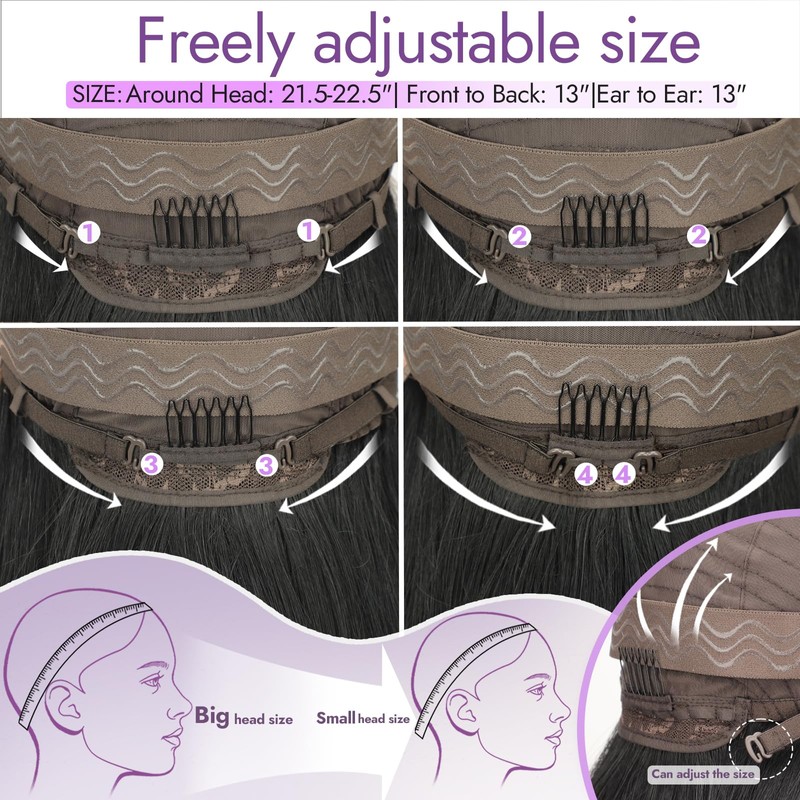 Eawwii Black 13×4 Lace Front Glueless Wigs for Women， Synthetic