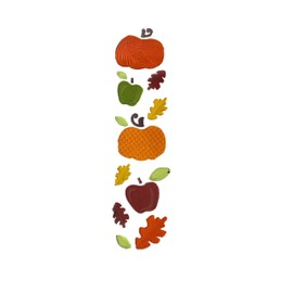 Fall Harvest Reusable Gel Window Clings, Patterned Pumpkins with Red and Green Apples, Colorful Autumn Leaves (16 Clings, 1 Sheet)
