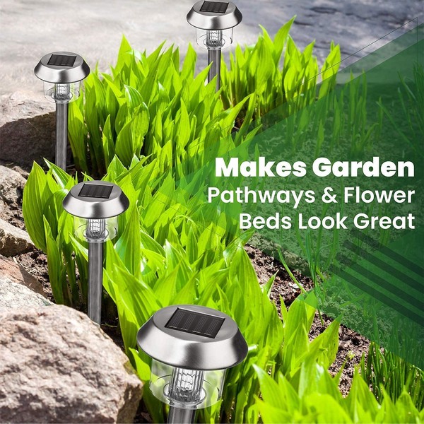 Signature Garden Premium Stainless Solar Garden Lights - Super-Bright 15 Lumens - Perfect Neutral Design; Makes Garden Pathways & Beds Look Great - Easy NO-Wire Installation; Water-Resistant