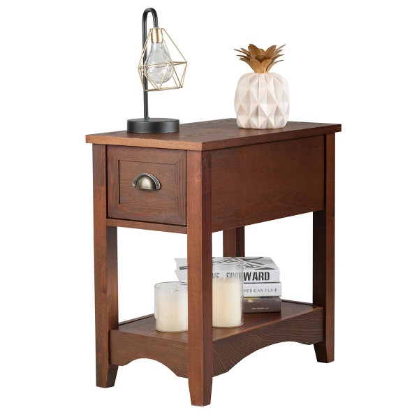 costway Contemporary Chair Side End Compact Table w/ Drawer Nightstand