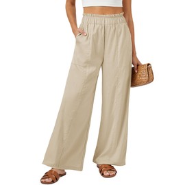 SEMARO Womens Casual Linen Feel Wide Leg Pants High Waist Palazzo Flowy Trousers Beach Vacation Outfits 2025 Khaki