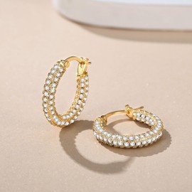 Hoop Earrings 14K Hoop Gold Earrings for Women Thick Large Diamond Hoops Earring Elegant Gold Huggie Earring (20mm)