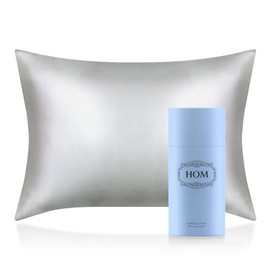 HOM 100% Pure Mulberry Silk Pillowcase for Hair and Skin, 25 Momme 6A High Grade - Comfortable, Breathable, Soft, Hidden Zipper (20x36, Gray)