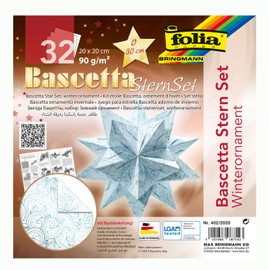 Folia Bascetta Star, Elegance Craft Set - Wildlife Black - 32 Sheets - 9.5 x 9.5 cm - Finished Size of the Paper Star Approx. 15 cm - Detailed Instructions (may not be in English) - 211/1010, 402/2020