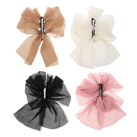 BIUDECO 4pcs French Bowknot Hair Clips Elegant Multi Layer Banana Clips for Women Strong Grip Ponytail Holders for Daily Styling Comfortable Hair Accessories