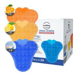 Urinal Screen Deodorizer - (24 Pack) Anti-Splash Urinal Cakes - Odor Protection Urinal Screens - Long-Lasting Urinal Deodorizers for Bathrooms in Offices, Schools and Stadiums - Free Gloves Included