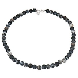 Sogni D 'oro Silver Time Ladies Necklace Rhodium Plated 925 Sterling Silver Botswana Agate 210CT 45 – 47 cm Black/Grey