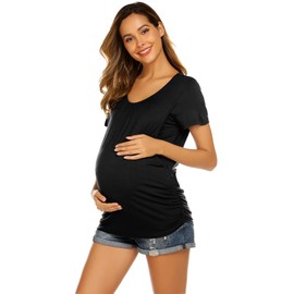 Ekouaer Breastfeeding Shirts for Women Sfot Nursing Top Maternity Postpartum New Mom Pregnancy Clothes S Black