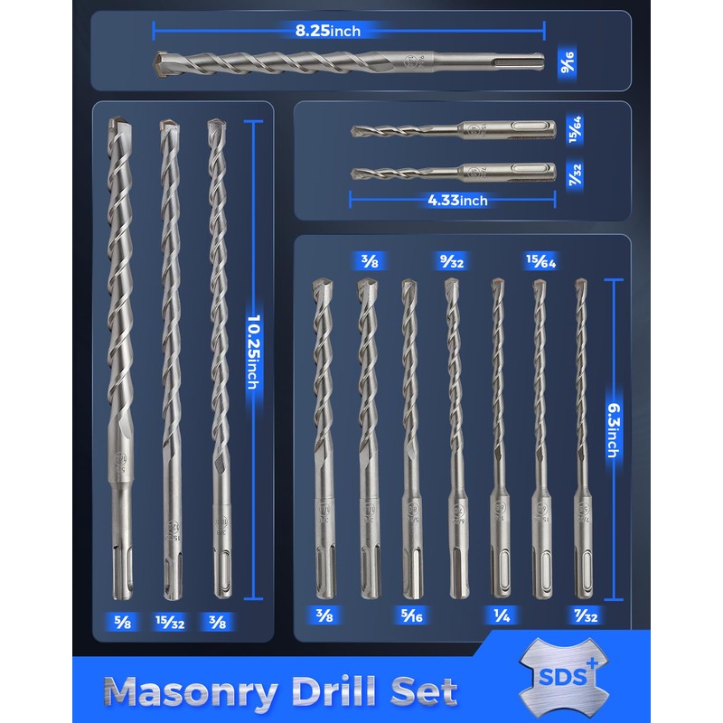 COMOWARE Rotary Hammer Drill Bits Set & Chisels- SDS Plus