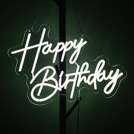 Happy Birthday Neon Sign Art Wall Lights for Beer Bar Club Bedroom Hotel Pub Cafe Wedding Birthday Party Gifts (White)