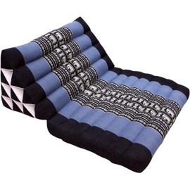 GURU SHOP Thai Cushion, Triangular Cushion, Kapok, Day Bed with 1 Cushion - Black/Blue, 30 x 50 x 75 cm