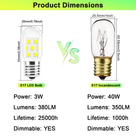 LED Microwave Light Bulb Over Stove Appliance 8206232A 40W Incandescent Equivalent, E17 LED Bulb Dimmable for Refrigerator, Range Hood, 3W 380LM Daylight White 6000K, T7 Intermediate Base, Pack of 2