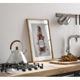 Lithobee - Budweiser Bottle Splatter - Printed Wall Art Design in Sizes A2, A3 & A4 Framed in a Stylish Quality Coloured Frame or Unframed (A4 White Grain Frame)