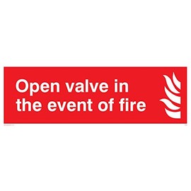 Viking Signs FV368-L15-V "Open Valve In The Event Of Fire" Sign, Vinyl/Sticker, 150 mm H x 50 mm W