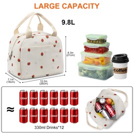 HOOMIL Double-Layer Insulated Lunch Bag - Upgraded Structured & Stylish Corduroy with Cute Strawberry Print, 9.8L Large Capacity & Reinforced Handles Tote Lunch Box - Beige