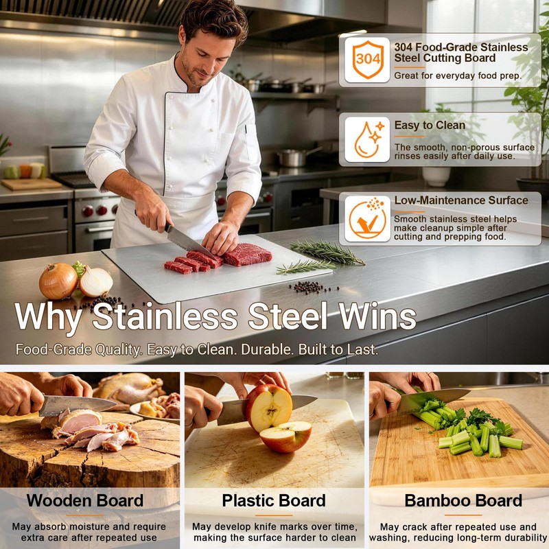 304 Stainless Steel Cutting Board for Kitchen，Dishwasher Safe Metal Chopping
