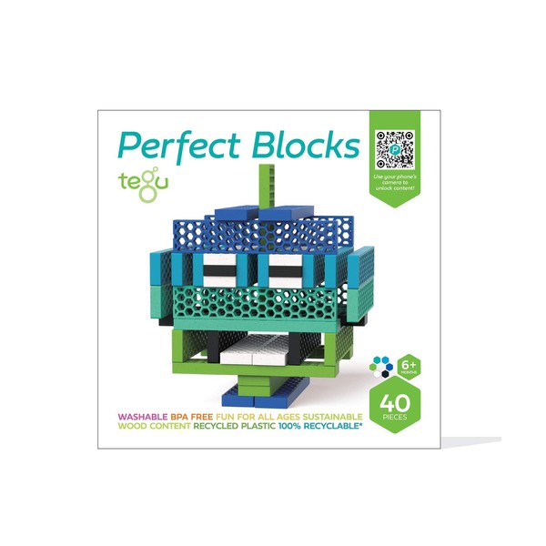 Tegu 40 Piece Perfect Blocks Building Set-  - Green & Blue