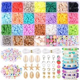 Anshine 5500pcs Clay Beads Kit, 21 Colors 6mm Flat Round Polymer Clay Beads with Letter Beads for Friendship Bracelet Jewelry Making DIY