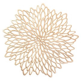 HEYOMART PVC Placemats Sets of 6 Round Leaf Place Mats Washable Heat Resistant Vinyl Table Mats for Morden Kitchen Dining Table Wedding Accent Centerpiece Placemat, Gold