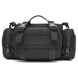 Tactical Duffel Bags for Men, 3P Military Molle Waist Fanny Packs EDC Utility Pouch Crossbody with Shoulder Strap Hand Carry (Black)