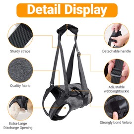 Dog Lifting Harness for Back Legs, Dog Support Harness, Adjustable Walking Aid, Hind Leg Brace for Injured, Elderly Dogs (Dark grey, L)