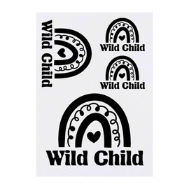 4 x 'Wild Child Text And Rainbow Image' Temporary Tattoos - Water Resistant, Skin-Safe, Non-Toxic Transfers, Mixed Sizes (TO00081220)