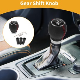 Partuto 1 Set 7cm Universal Shift Knob - Car Gear Shifter Knob with 3 Adapter for 6 Speed Manual Transmission Vehicle - Faux Leather Black Red