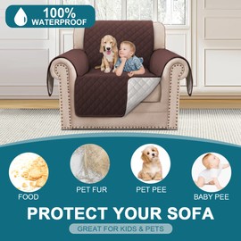 BellaHills Sofa Cover 100% Waterproof Sofa Covers 1 Seater Armchair Covers Triple Non-Slip Sofa Slipcovers for 1 Cushion Chair Washable Sofa Protector for Kids/Pets (Chair 23",Brown)