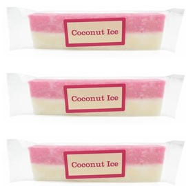 Set of 3 Coconut Ice Bars (130g Each) - Classic Sweet Treat with Creamy Coconut Flavor - Packed by Black Nore Gifts