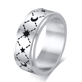 ANIEJUFI Stainless Steel Anxiety Ring 8MM Sun Moon Star Fidget Rings for Men Women Anxiety Stress Relief, Metal, No Gemstone